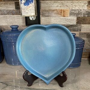 Vintage Bennington 1950 Pottery Elements Blue Heart Shaped Dish